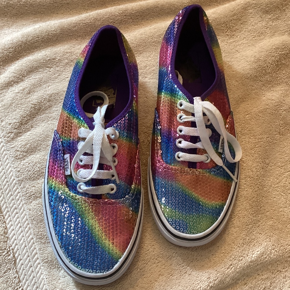 Vans Authentic Sequin Rainbow Sneakers Women's 9, Men’s 7.5 Purple Insole